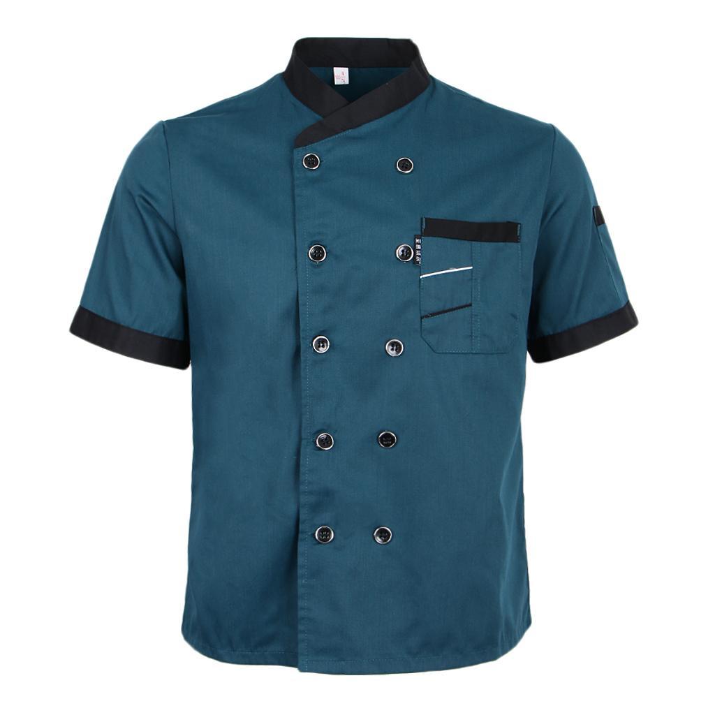 2 Packs Men Women Chef Jacket Coat Uniform Breathable Short Sleeve