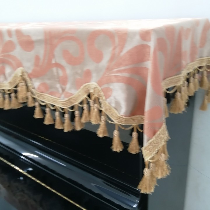 KHĂN PHỦ ĐÀN PIANO CÓ PHỦ GHẾ MÀU CAM ĐẤT TUA RUA SANG TRỌNG