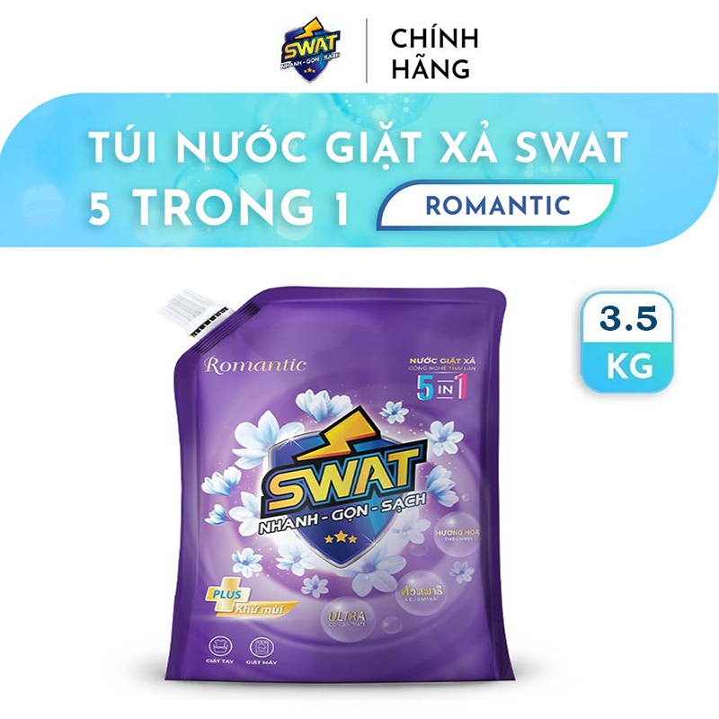 Nước Giặt Xả 5 in 1 SWAT Hương Romantic Túi 3.5kg - Siêu tiết kiệm giúp diệt khuẩn, công nghệ lưu hương kép