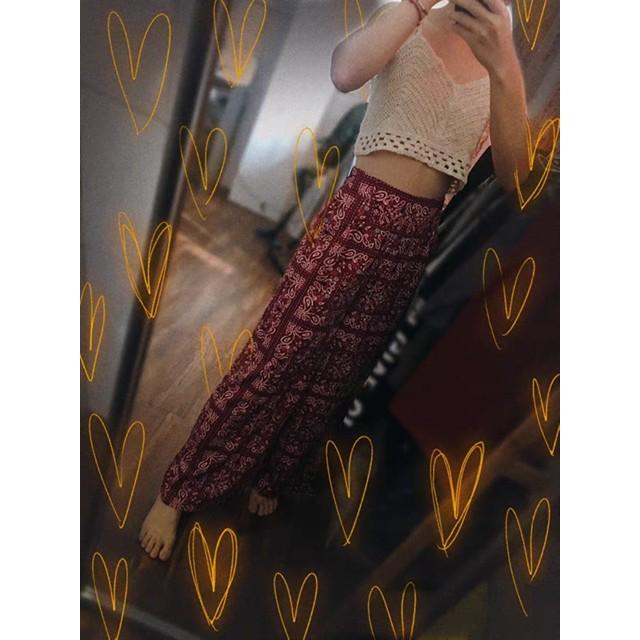 Quần Đỏ Hoạ Tiết Thổ Cẩm Boho Vintage