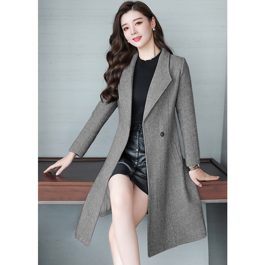 Áo khoác dạ cổ vest cột nơ cao cấp