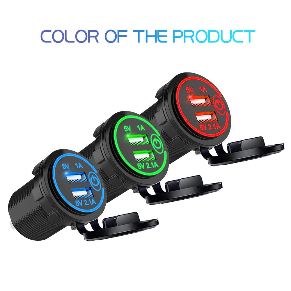 5V 3.1A 12V Bộ sạc xe USB kép với công tắc cảm ứng LED ánh sáng bộ điều hợp bộ điều hợp bộ điều hợp bộ điều hợp cho xe tải xe máy xe máy