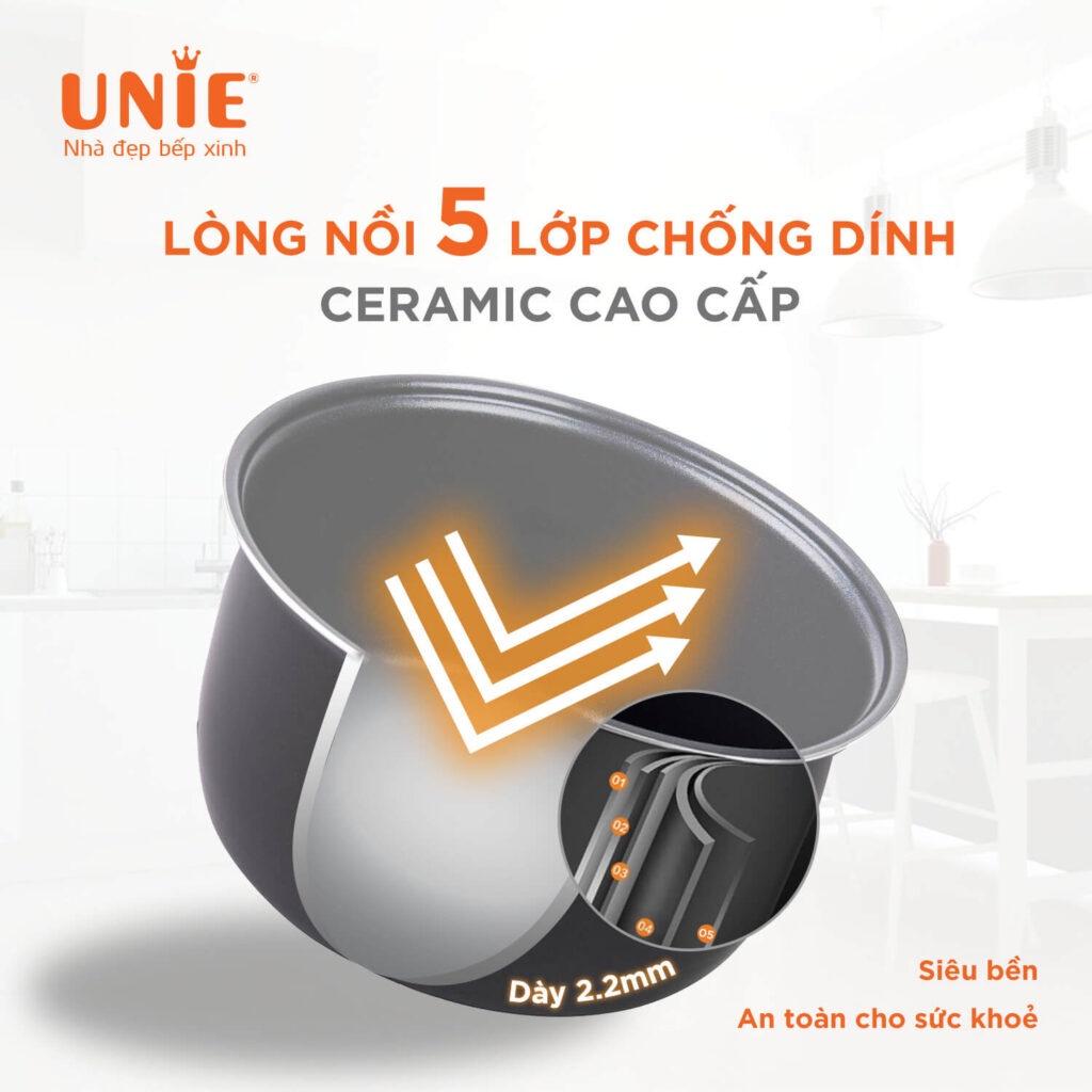 Nồi áp suất Unie UPC5081Y, 7 chức năng đun nấu đa năng,Lòng nồi tráng men chống dính Ceramic,công suất lớn - Hàng Chính Hãng