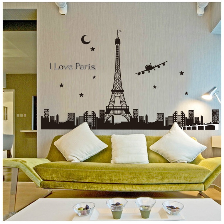 Decal dán tường phát quang thành phố Paris trang trí phòng ngủ, phòng khách sang trọng (92 x 160 cm)