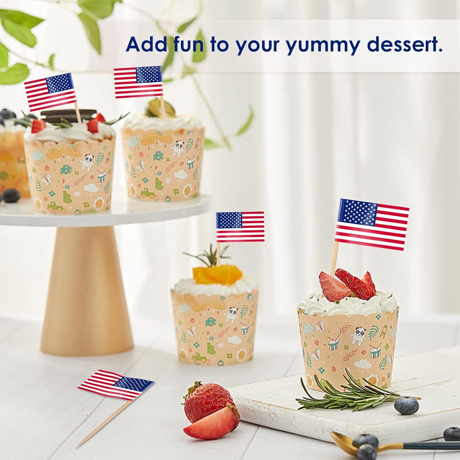 100 World Cup 2022 America Cake Toppers Cờ Tăm, USA American Cocktail Stick Flag for Sandwich Food CupCake Toppers Tableware Party