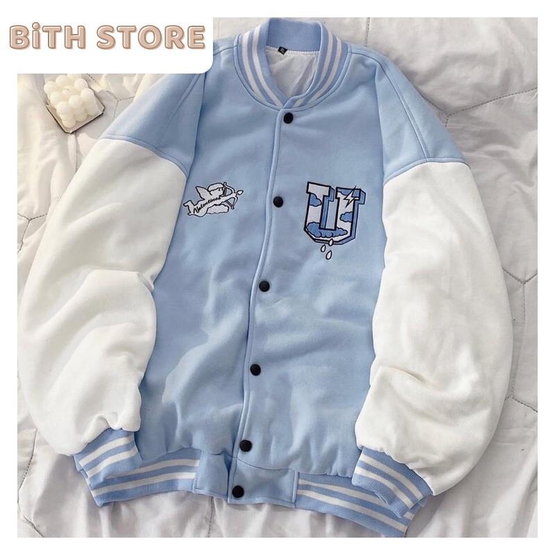 Áo khoác nỉ bomber unisex chất dày cúc bấm thêu chữ UNDERTRAP, Áo Bomber Nam Nữ Unisex Cúc Bấm Thêu Nổi Chữ U Chất Nỉ