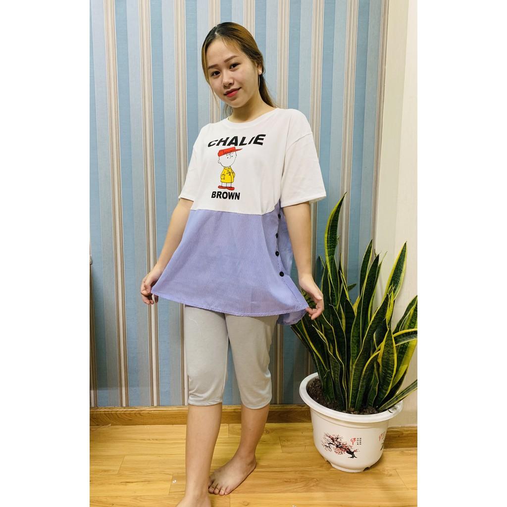 Bộ đồ ngắn mặc bầu thiết kế sang chảnh, chất liệu cao cấp A204 ( áo + quần