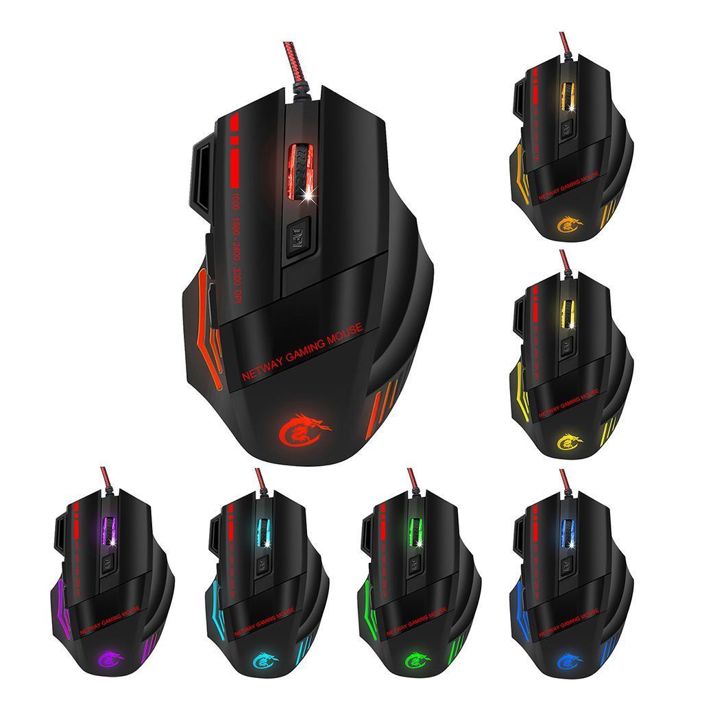 5500DPI 7Buttons LED USB Optical Wired Gaming Mouse for