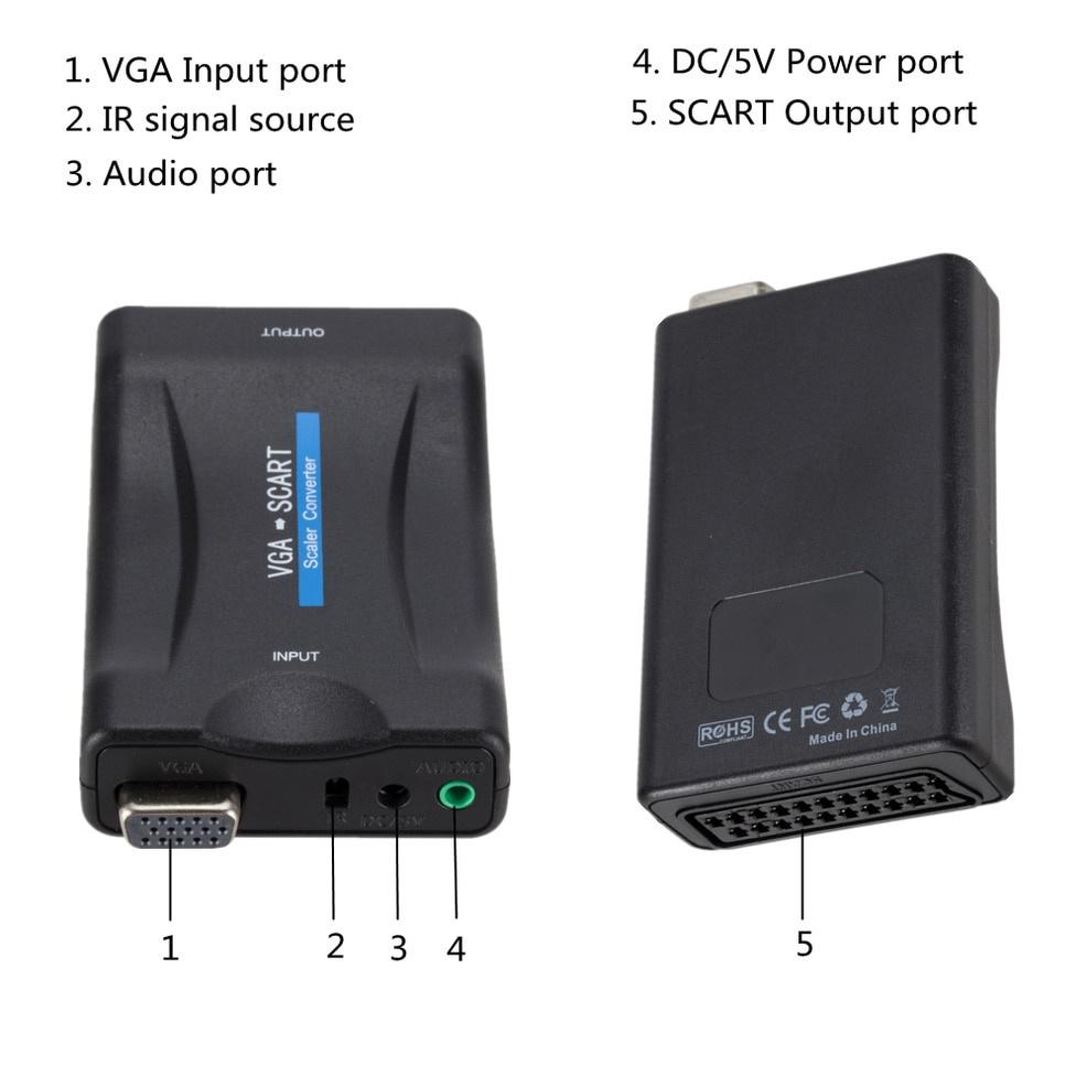 Bộ Chuyển Đổi Tín Hiệu Âm Thanh / Video Lcckaaa 1080p Vga Sang Scart Cho Dvd Box Tv Kèm Điều Khiển Từ Xa