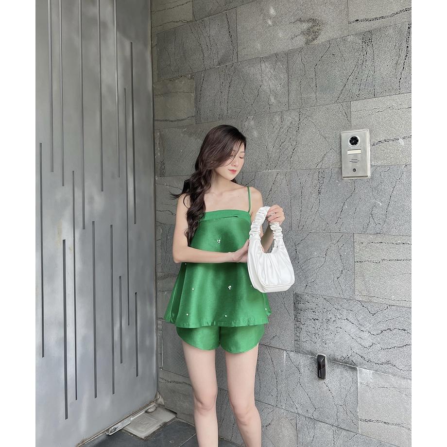 BBSTORE'S Áo Hai Dây Cutout Tùng Xòe Đính Hạt -A1083