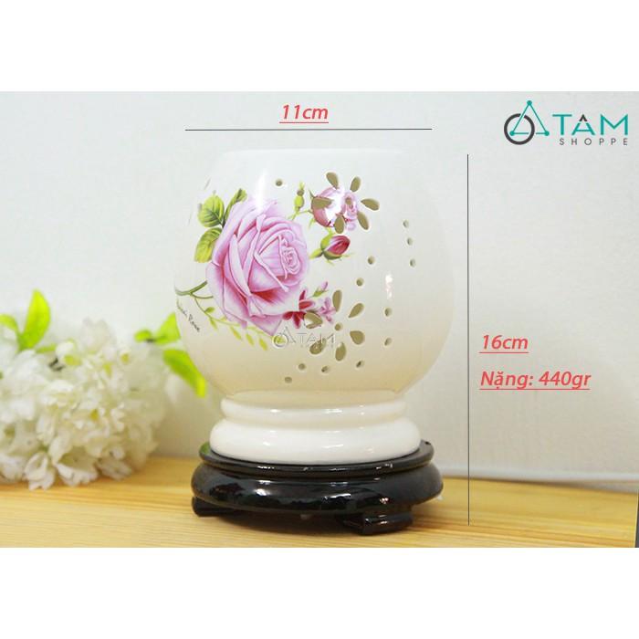 Đèn xông tinh dầu điện Mai cao in hoa hồng số 10
