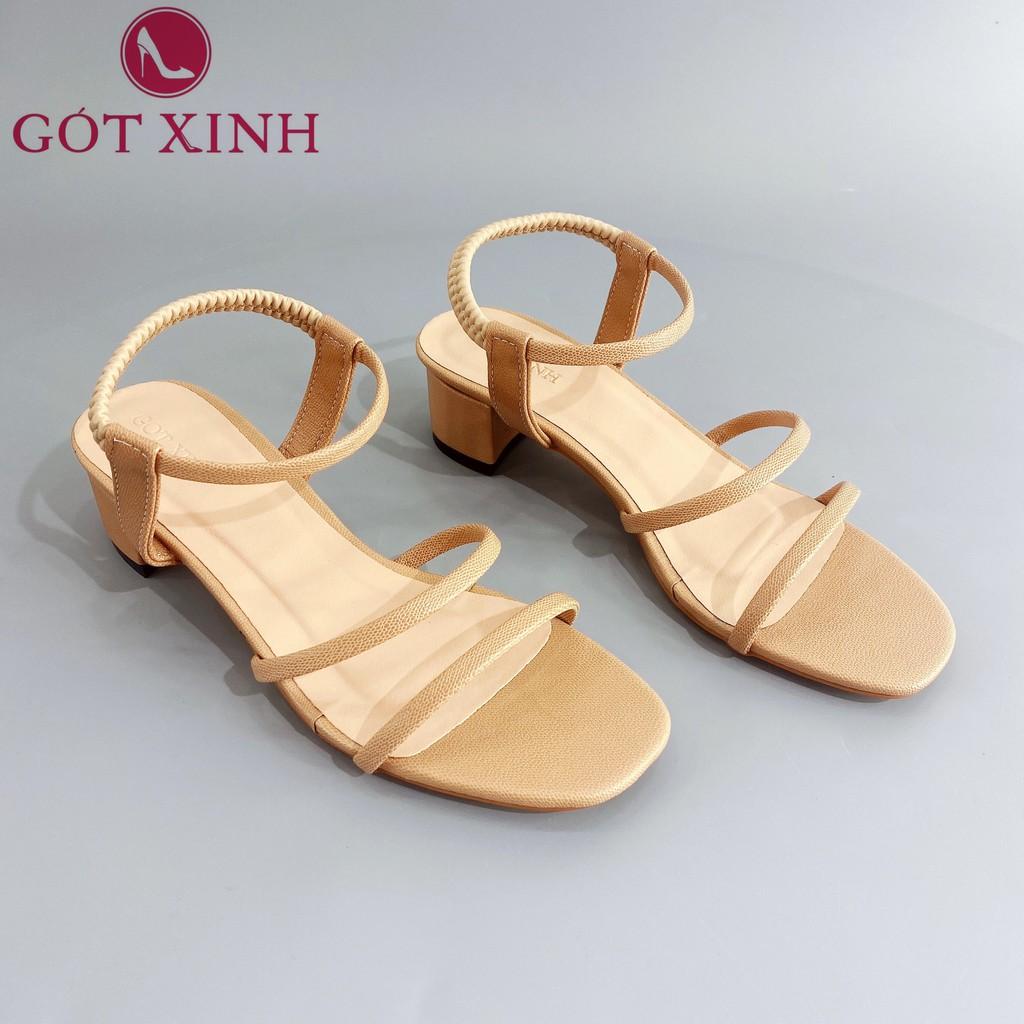 Sandal Cao Gót Gót Xinh GX283 5cm Da Mềm Hai Quai Đế Trụ Vuông