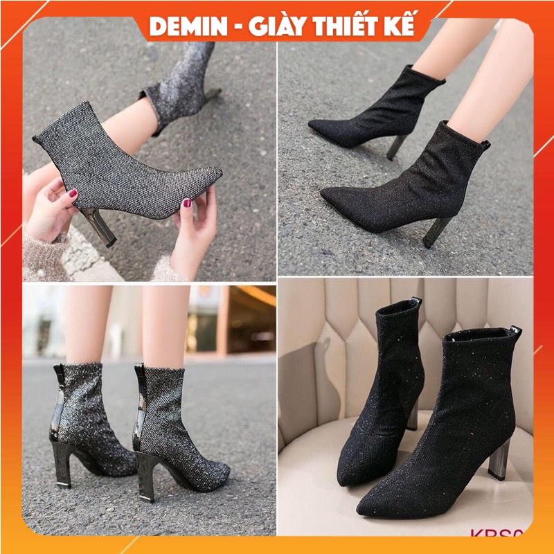 Giày Boot Cao Gót Nữ Da Nhũ 7P - KBS025