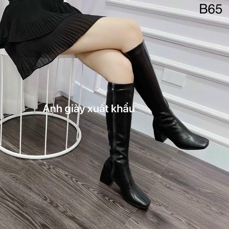 B21 - Bốt đùi dưới gối da lì mũi vuông khoá cạnh MIJiLi hàng QCCC loại 1 full box