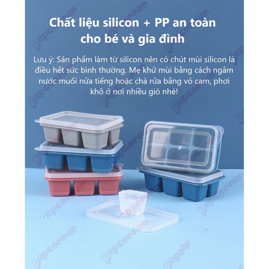 Khay đá làm đá lạnh, trữ đông đồ ăn dặm, có nắp đậy chất liệu silicon - HVL TEA