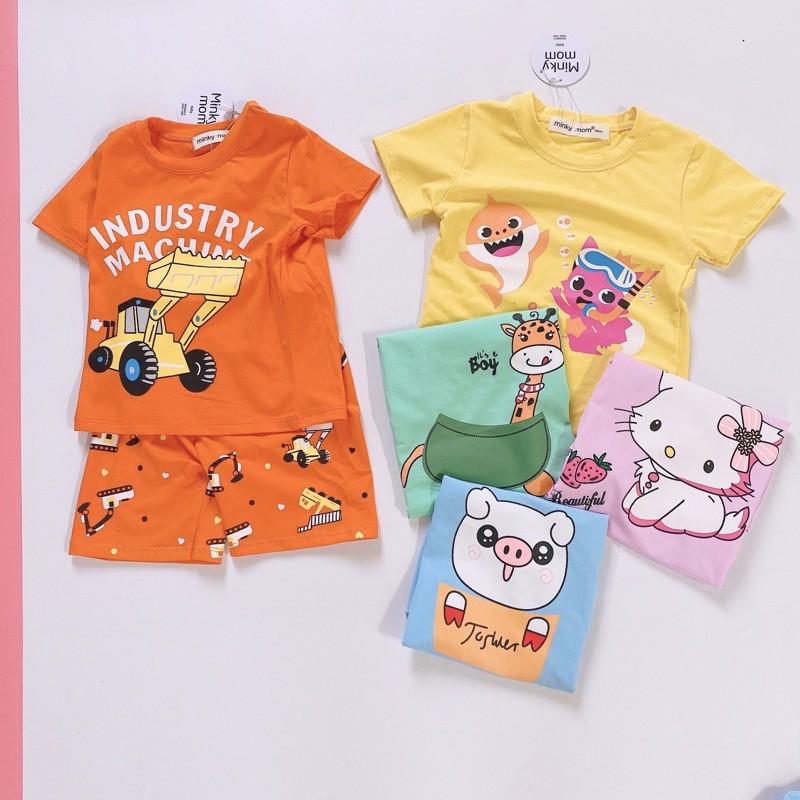 BỘ THUN LẠNH MINKYMOM TAY NGẮN BABY SHARK KITTY CHO BÉ TỪ 6 kí đến 19kí