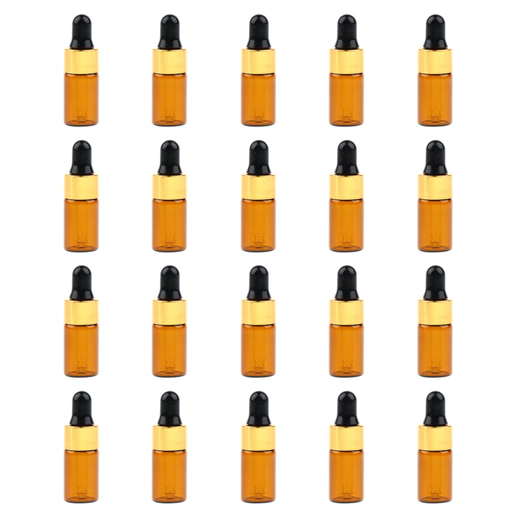 20 Set Glass 1ml 2ml 3ml Essential Oils Refillable Empty Amber Bottles with Orifice Reducer Dropper for Perfume