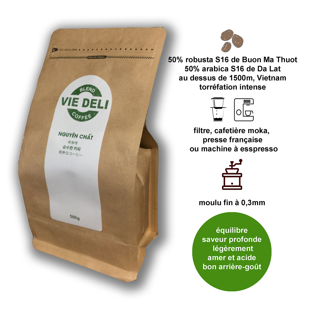 Cà phê bột Blend Viedeli, túi 500g