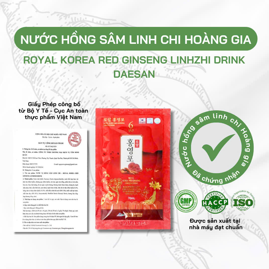 Nước Hồng Sâm Linh Chi Daesan Hàn Quốc Sante365 - 70ml x 30 Gói