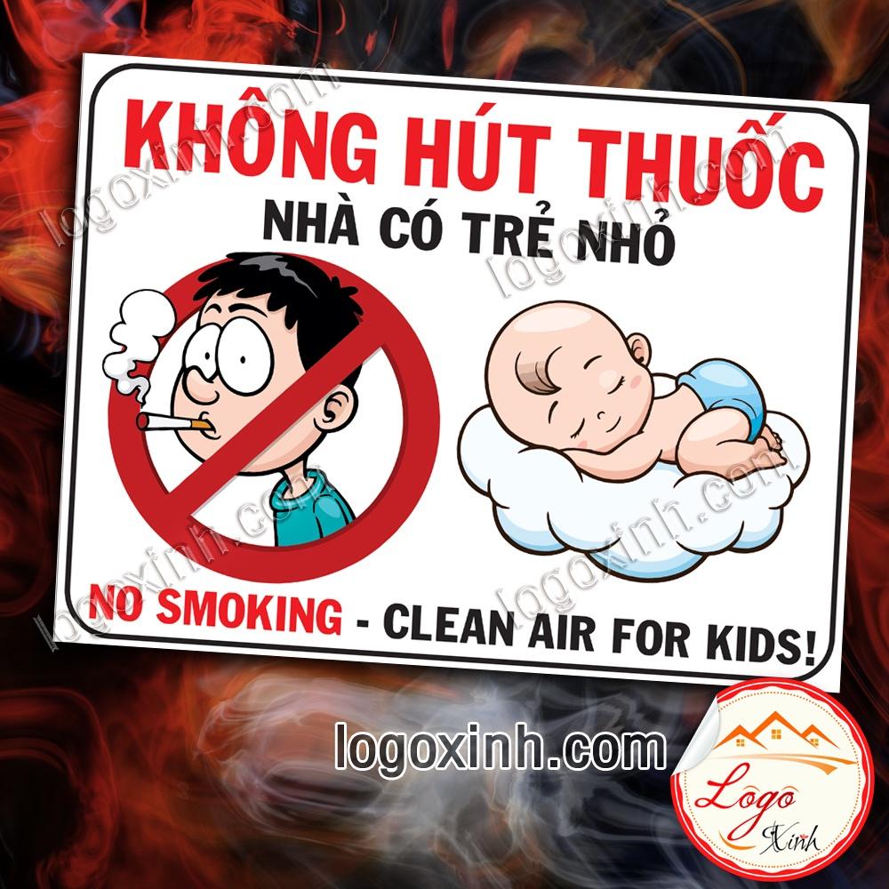 LOGO TEM STICKER KHÔNG HÚT THUỐC NHÀ CÓ TRẺ NHỎ, NO SMOKING KID CHILD INSIDE, CẤM HÚT THUỐC LÁ CÓ TRẺ EM
