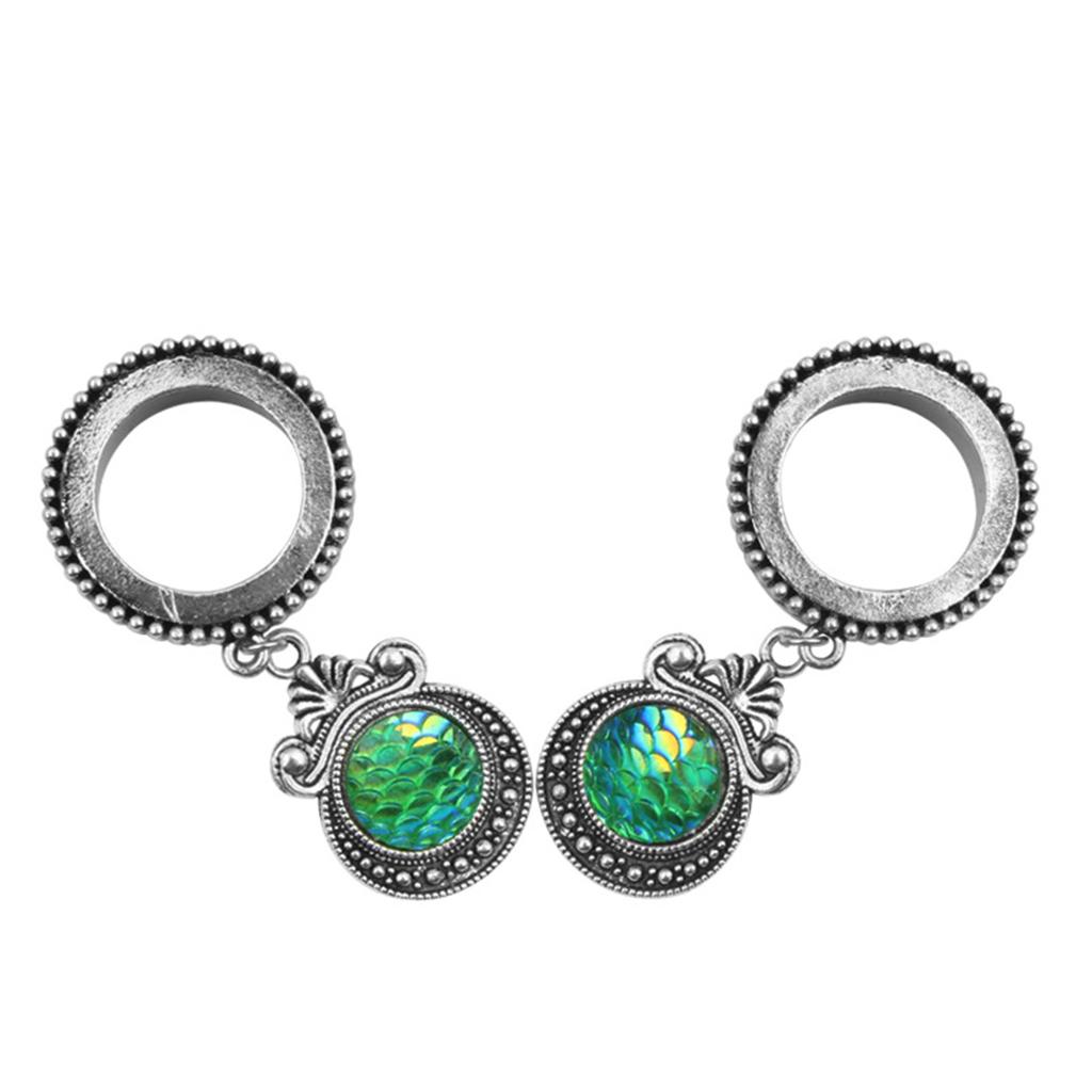 Ear Plugs Tunnel Green Fish Scale Dangle Ear Expander Ear Piercing Jewerly 6mm
