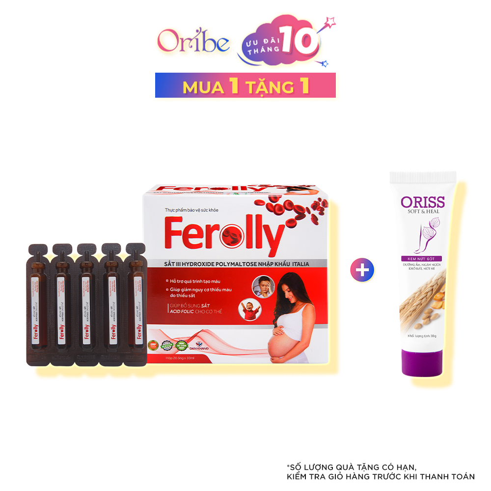 Thực Phẩm Bảo Vệ Sức Khỏe Ferolly Bổ Sung Sắt, Cải Thiện Tình Trạng Thiếu Máu Hộp 20 ống