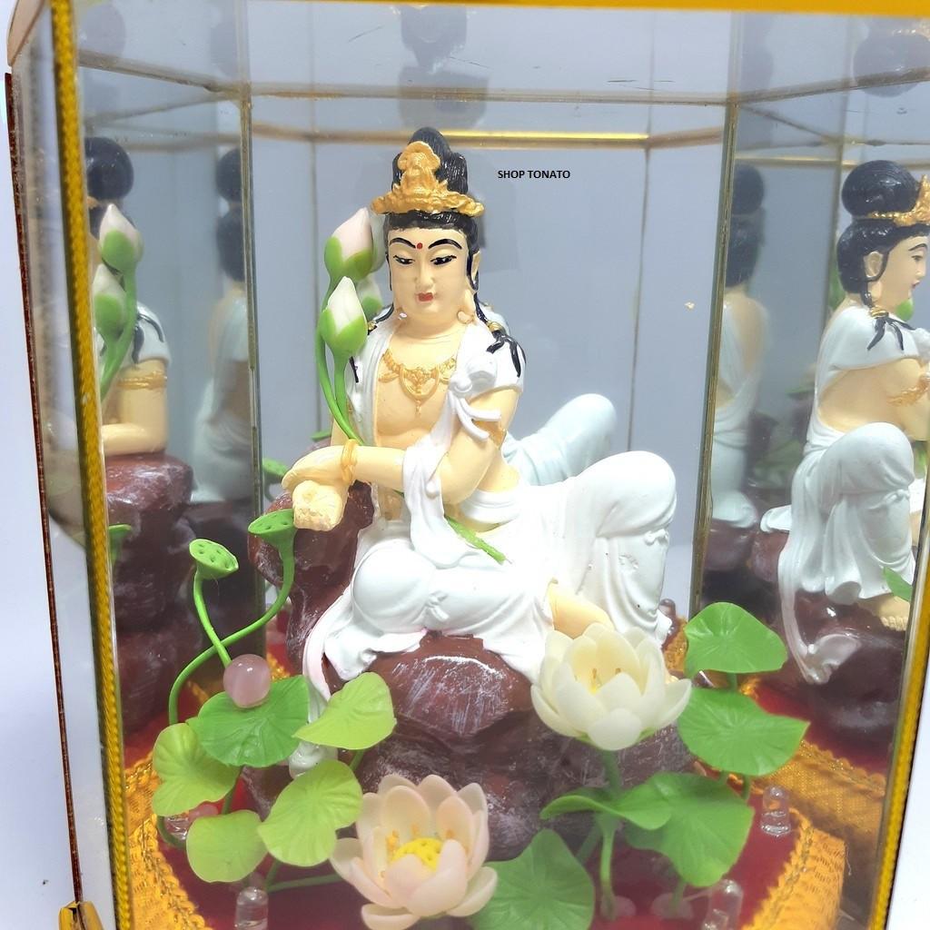 PHẬT QUAN NGỒI ĐÁ HỘP ĐÈN CAO 17CM