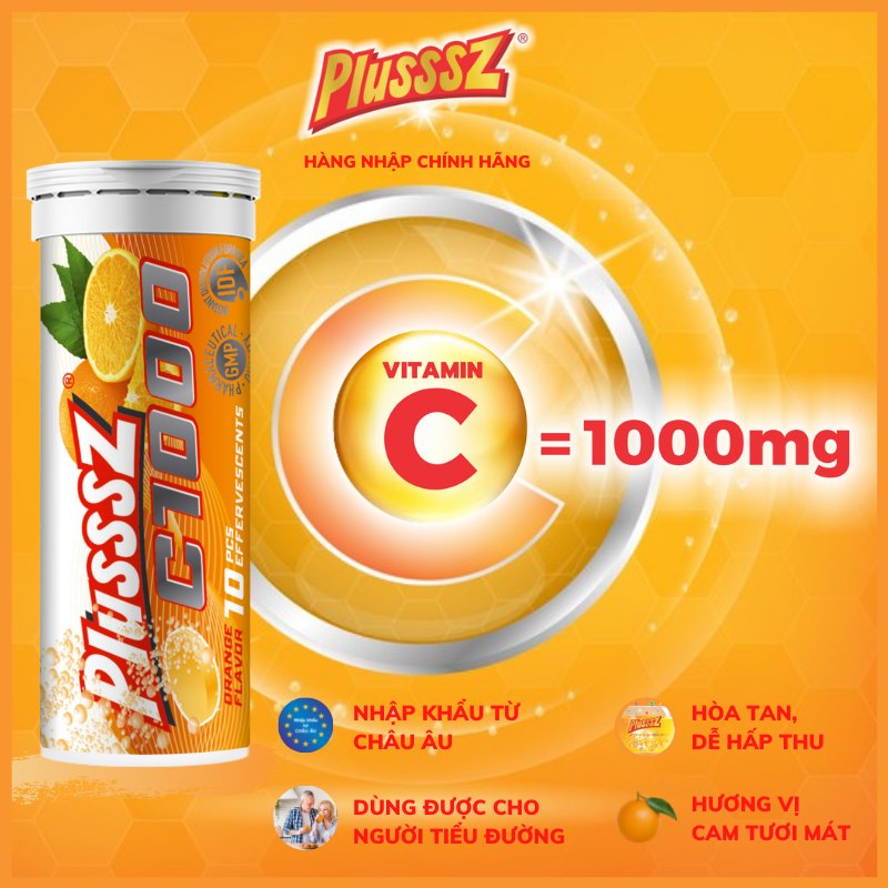 Viên sủi Plusssz C1000 bổ sung 1000mg vitamin C hỗ trợ tăng cường sức đề kháng, vững vàng sức khỏe - nhập khẩu chính hãng