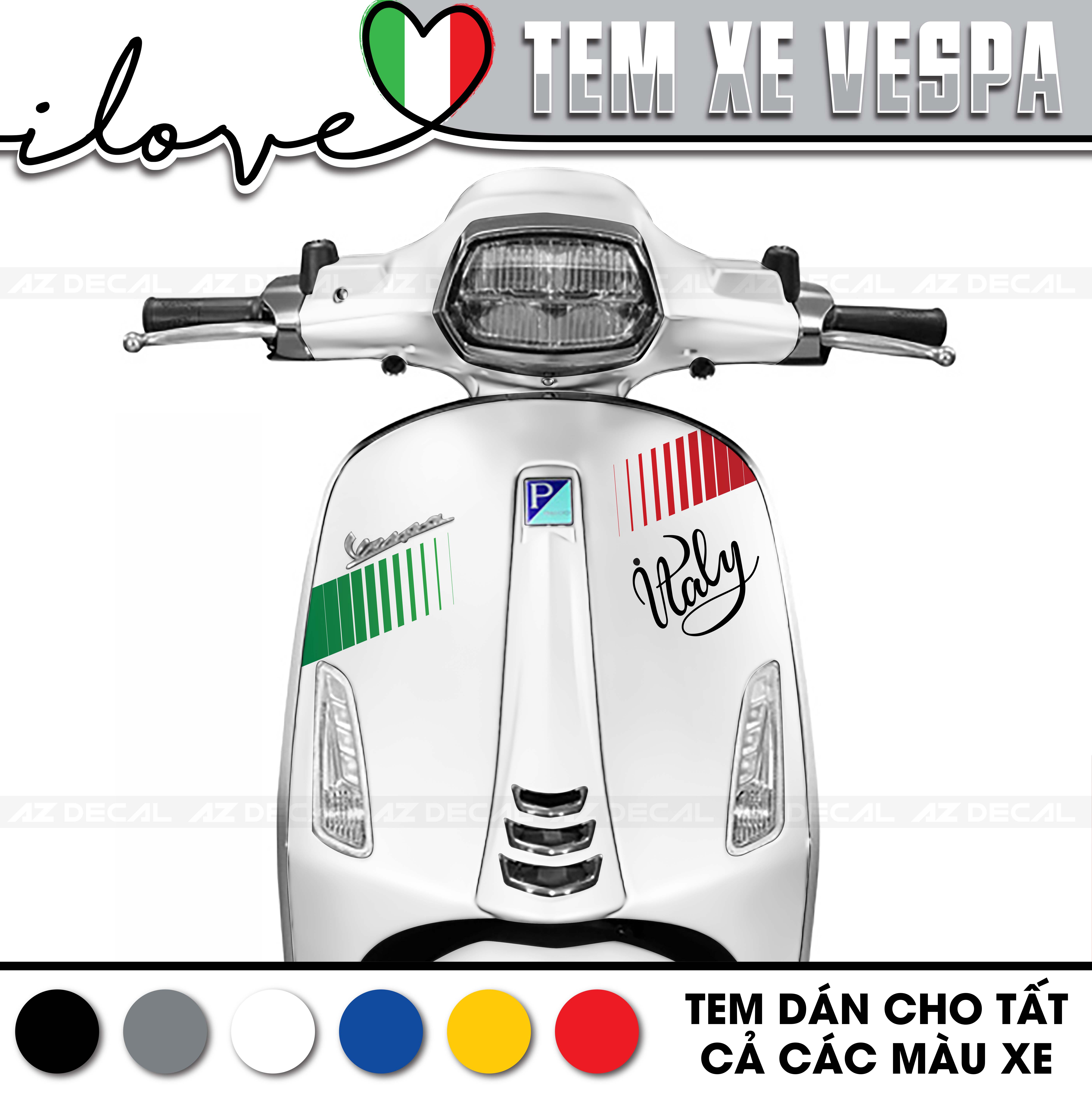 Tem Dán Xe Vespa Sprint/Primavera/GTS/LX Mẫu Chữ Italy | VP10 | Decal Rời Chống Thấm Nước, Dễ Dán