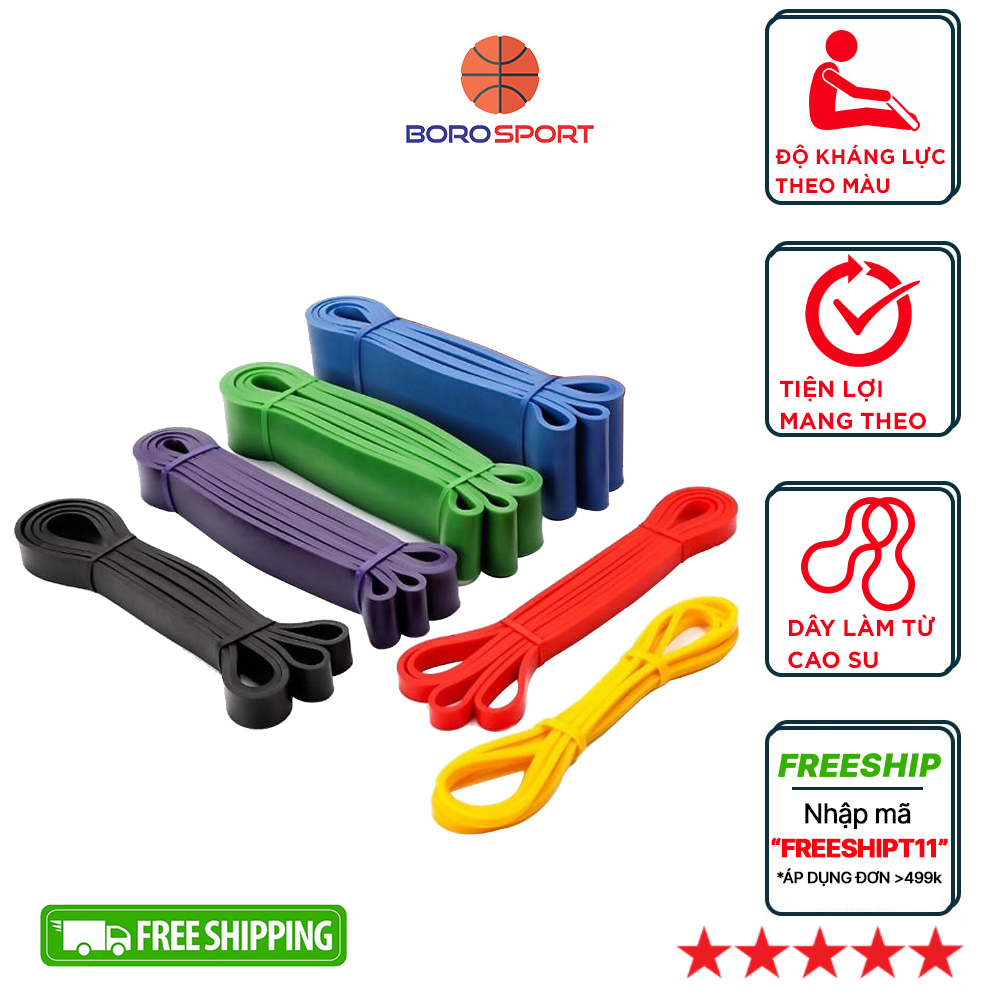 Dây Kháng Lực Tập Gym Cao Su Tự Nhiên, Mức Lực Kéo Phân Theo Từng Màu, Tiện Lợi Mang Theo Bất Cứ Đâu Cleacco - Combo 6 Màu