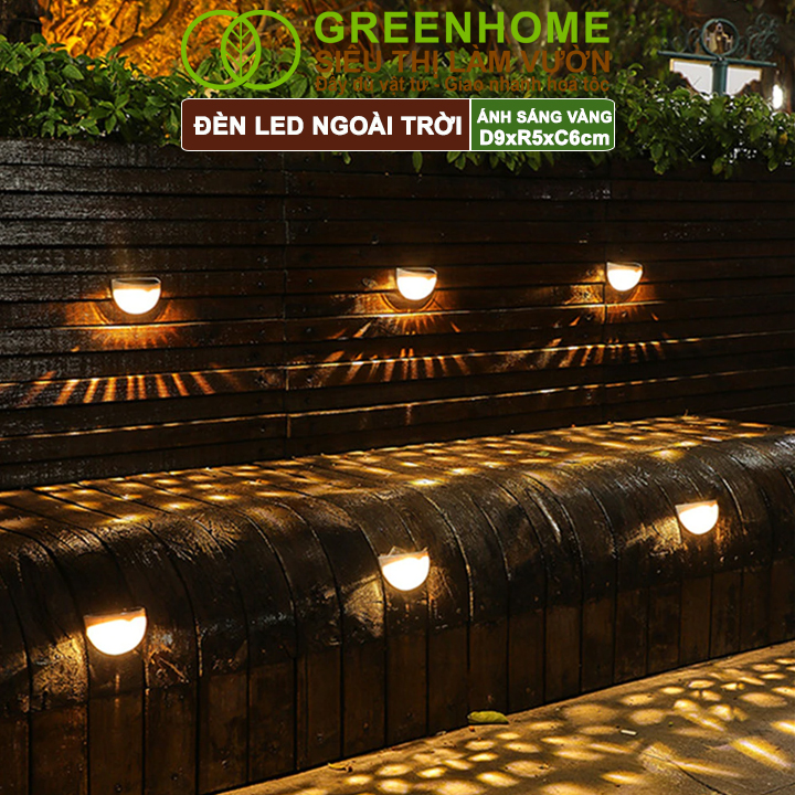 Đèn Led Năng Lượng Mặt Trời Greenhome, D9xR5xC6cm, Vàng Ấm, Chống Nước, Ốp Lan Can, Trang Trí Ban Công, Sân Vườn