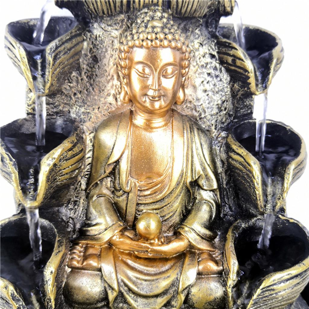 Sitting Buddha Fountain Fengshui Buddha Indoor Decoration Zen Meditation Tabletop Decorative Waterfall with Led Light for Office and Home Decor