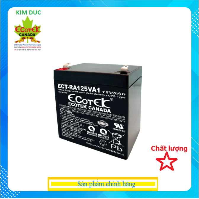 Ắc quy ECOTEK, ECT-RA125VA1, 12V5AH - Dùng cho Bộ Lưu Điện - Hàng chính hãng