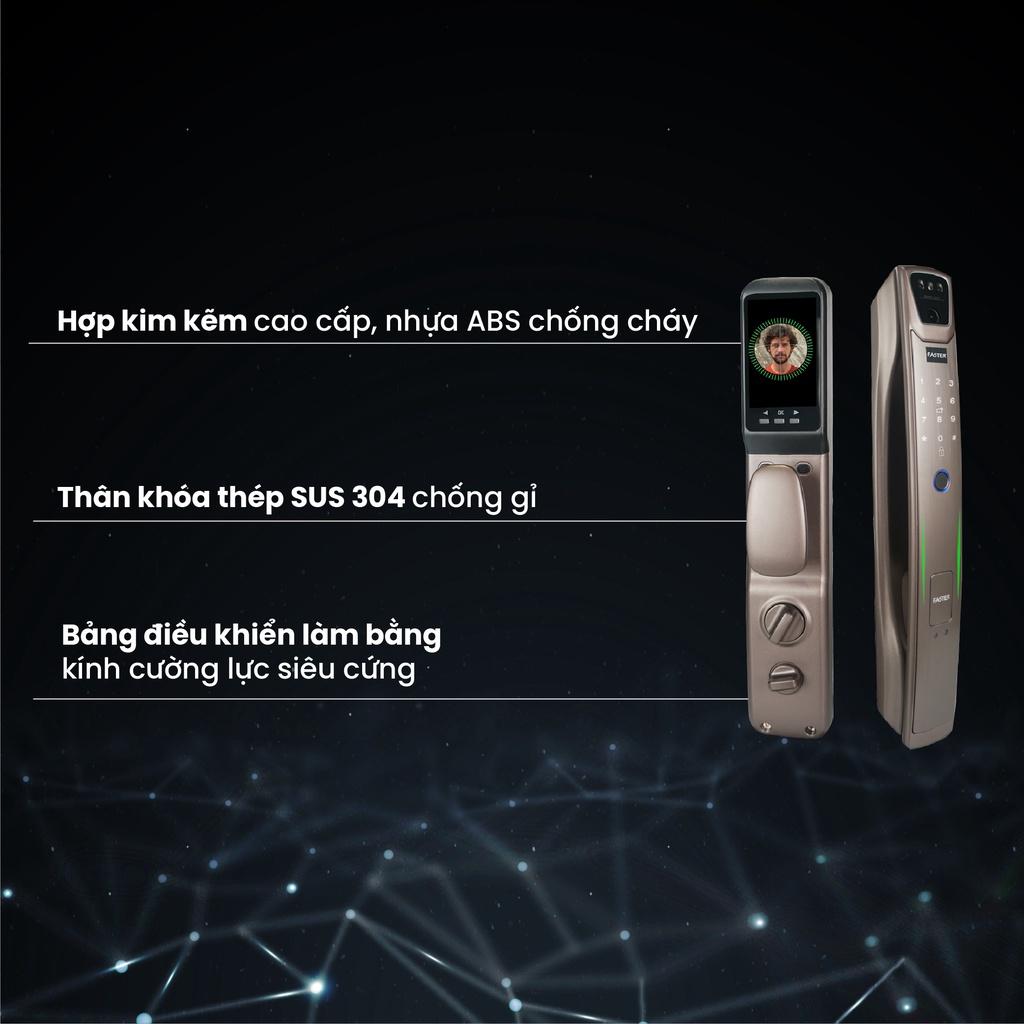 Khóa thông minh FS007FD3D-BS FASTER mở bằng FACE ID, app điều khiển, thẻ từ, mật mã, an toàn cho gia đình