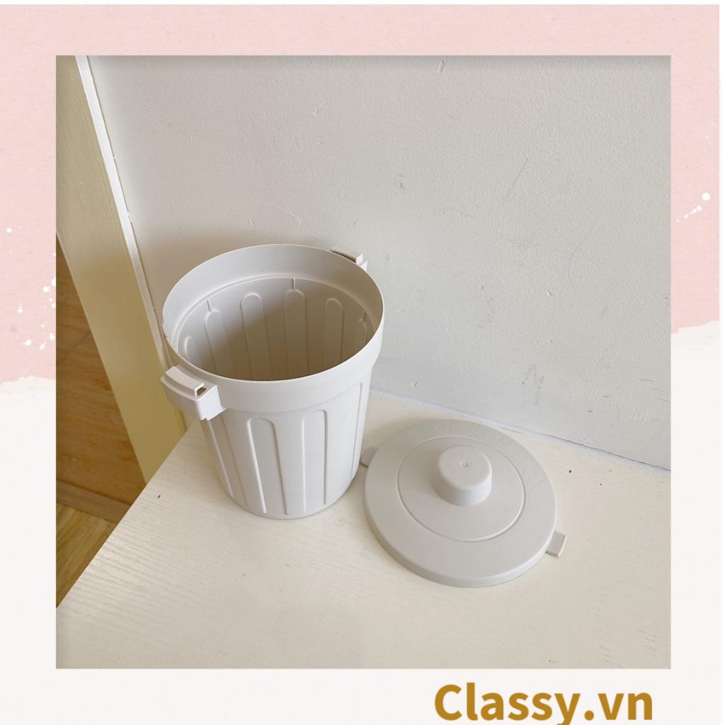 Thùng rác mini Classy , hộp đựng nhỏ hình chiếc xô để bàn học bàn làm việc có nắp đậy tiện lợi màu ghi PK639