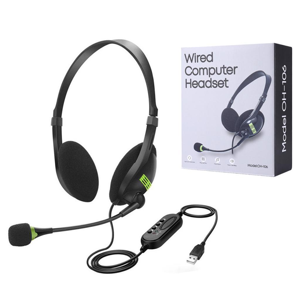USB Headphones with Microphone Noise Cancelling Headset For Laptop NEW