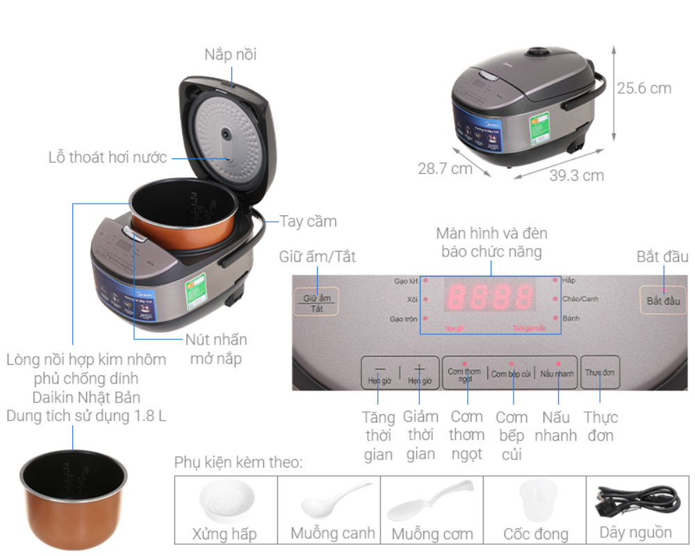 Nồi cơm điện tử Midea 1.8 lít MB-FS5020 - Hàng chính hãng