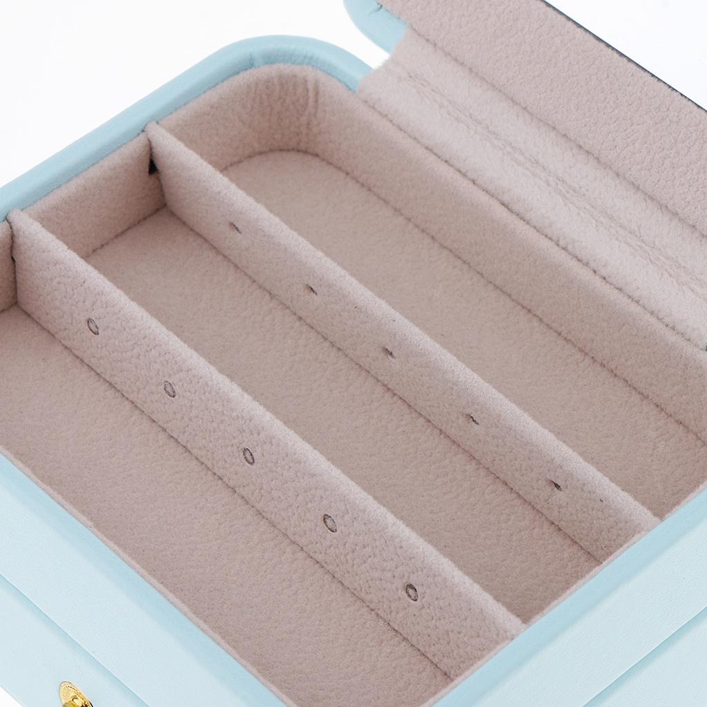 Portable PU Leather Double Layer Travel Earrings Jewelry Box Storage with Mirror