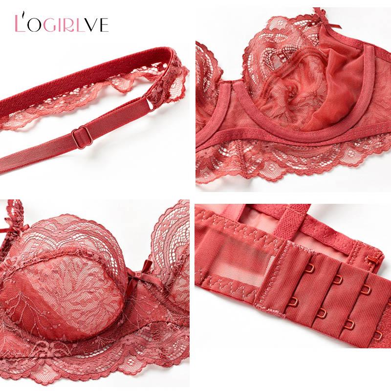 Logirlve Mới Siêu Mỏng Áo Ngực Áo Quần Lót Plus Kích Thước D E Cup Thêu Nữ Lót Ren Trắng Lót Ren Khoét Hở