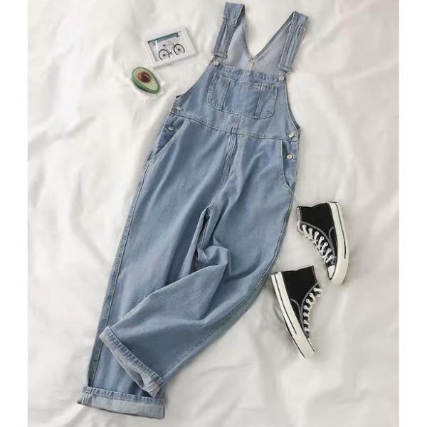 Quần yếm nữ jean ống rộng dáng suông hai dây TEEN Fashion phong cách Hàn Quốc