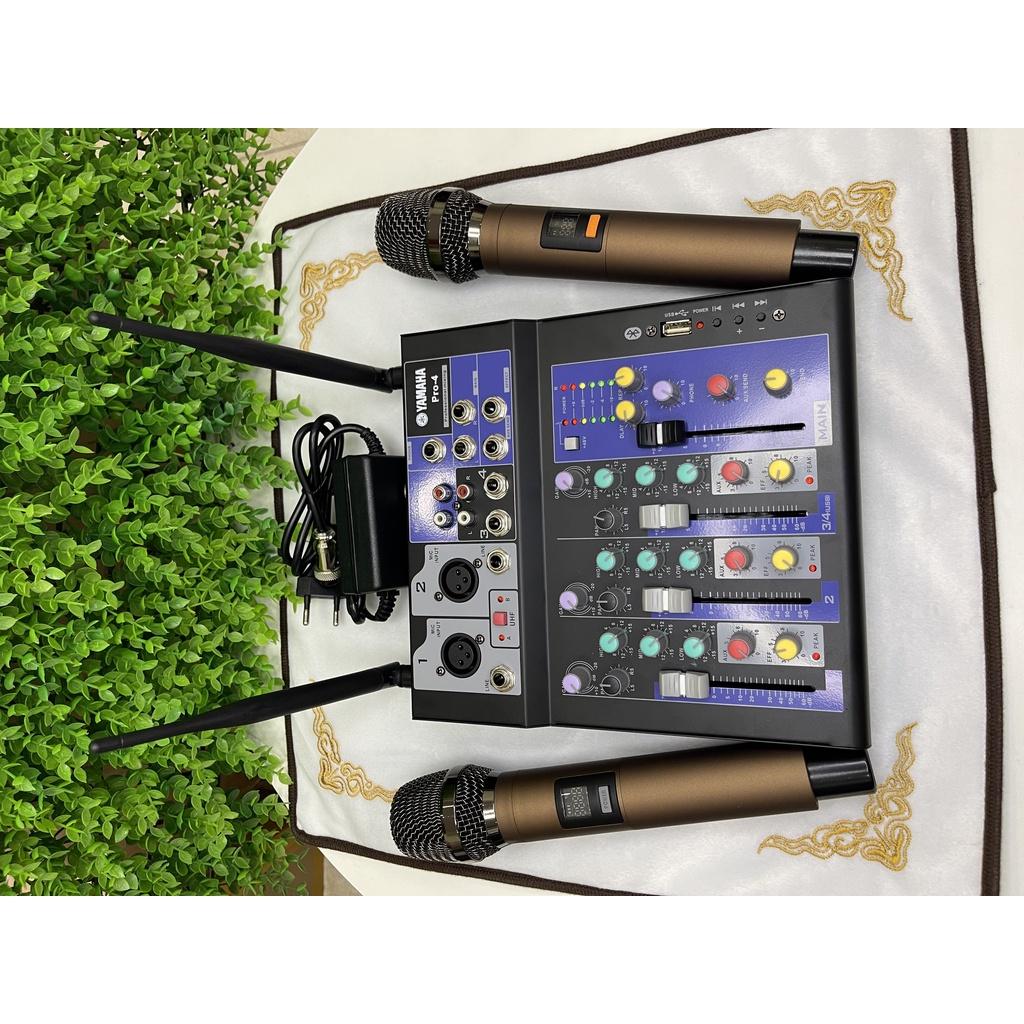 Bàn Trộn Mixer Yamaha Pro-4. Kèm 2 Tay Mic Không Dây, Có Thể Livestream, Kết Nối Loa Kéo, Loa Vi Tính. Bảo Hành 12 Tháng