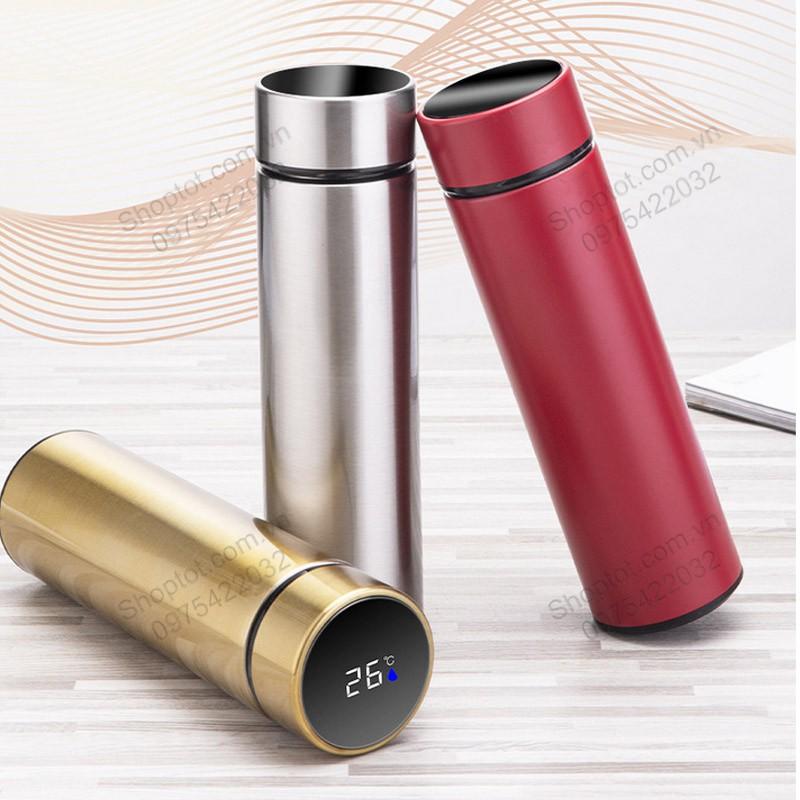 BÌNH GIỮ NHIỆT 2 LỚP 480ML NẮP CÓ NHIỆT KẾ CẢM ỨNG, BẰNG INOX 304 CAO CẤP NC480
