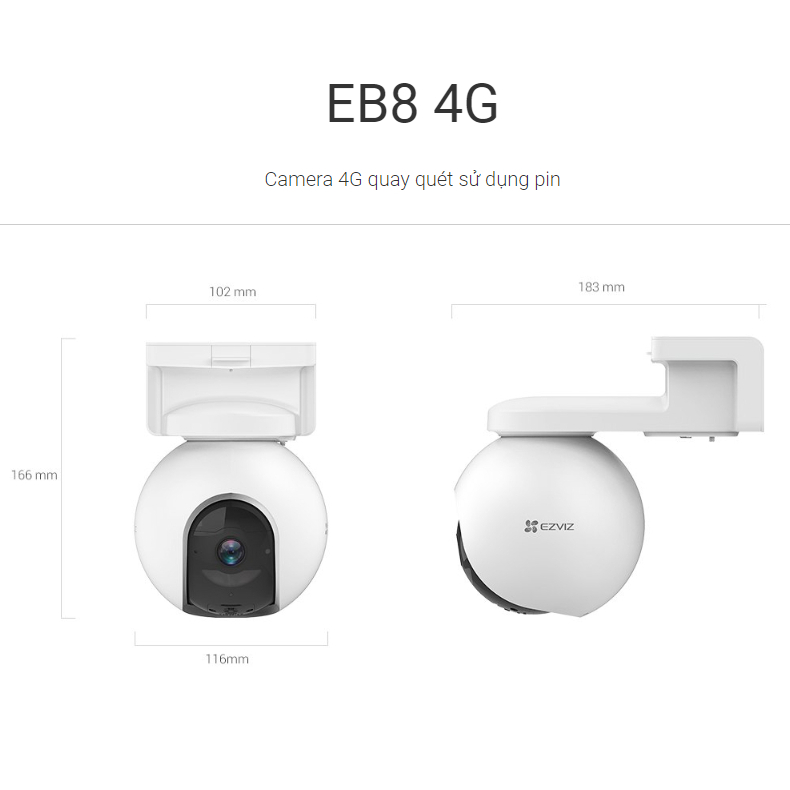 Camera Pin Sạc Ngoài Trời Dùng Sim 4G EB8 EVZIZ 2K Quay 360 độ, Có Màu Ban Đêm, Chống Chịu Thời Tiết, Dung Lượng Pin Lớn - Hàng Chính Hãng