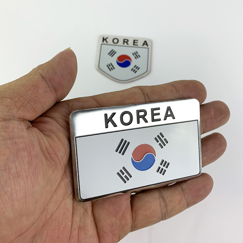 Bộ 2 tem nhôm cờ KOREA độc đáo cá tính ( 5 x 8cm và 5 x 5cm)