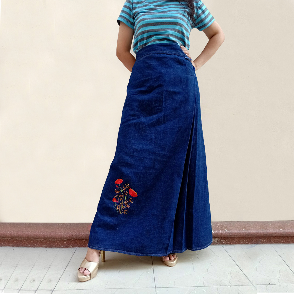 Váy Chống Nắng Jean Nữ Cao Cấp Vải Cotton Dày Dặn Có Túi Và Nút Bấm Lưng JHT104 H&T FASHION