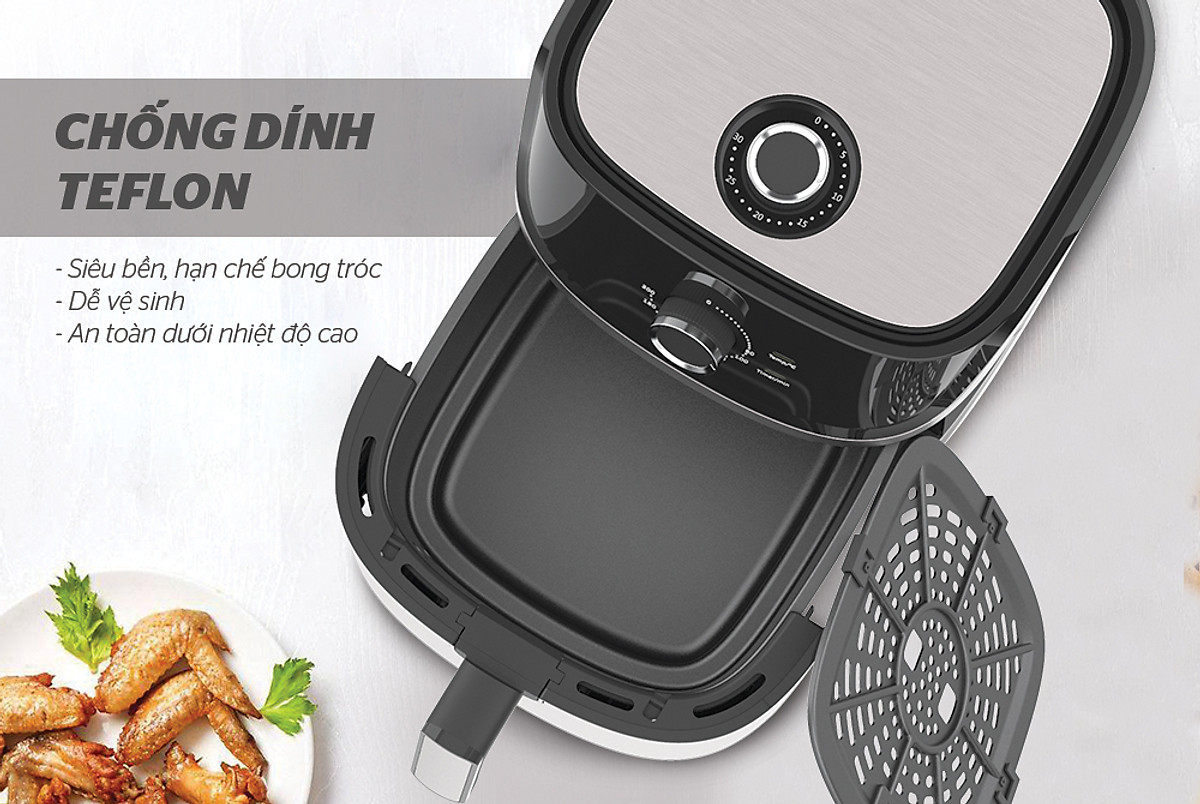 Nồi Chiên Không Dầu Sunhouse SHD4027 (6 Lít) - Chiên gà vịt nguyên con - Hẹn giờ tới 60 phút, tự ngắt khi quá nhiệt - Hàng chính hãng