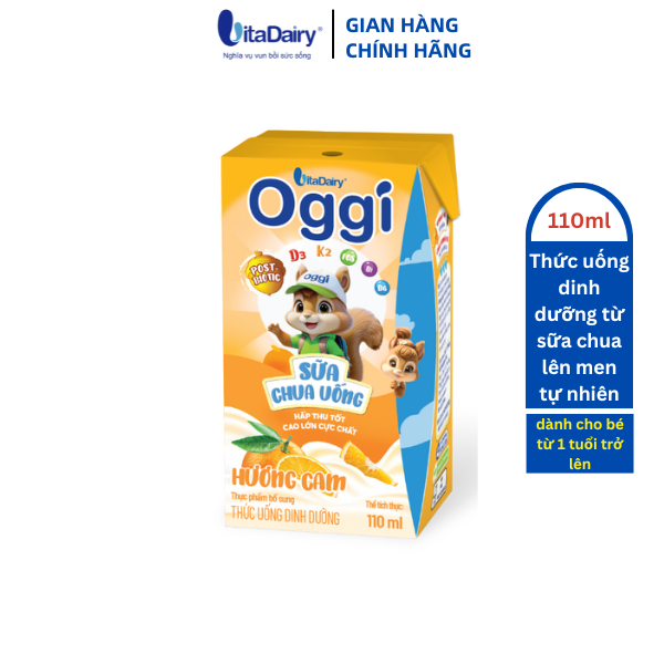TUDD Sữa chua uống Oggi Hương Dâu / Hương Cam 110ml - lốc 4 hộp - VitaDairy
