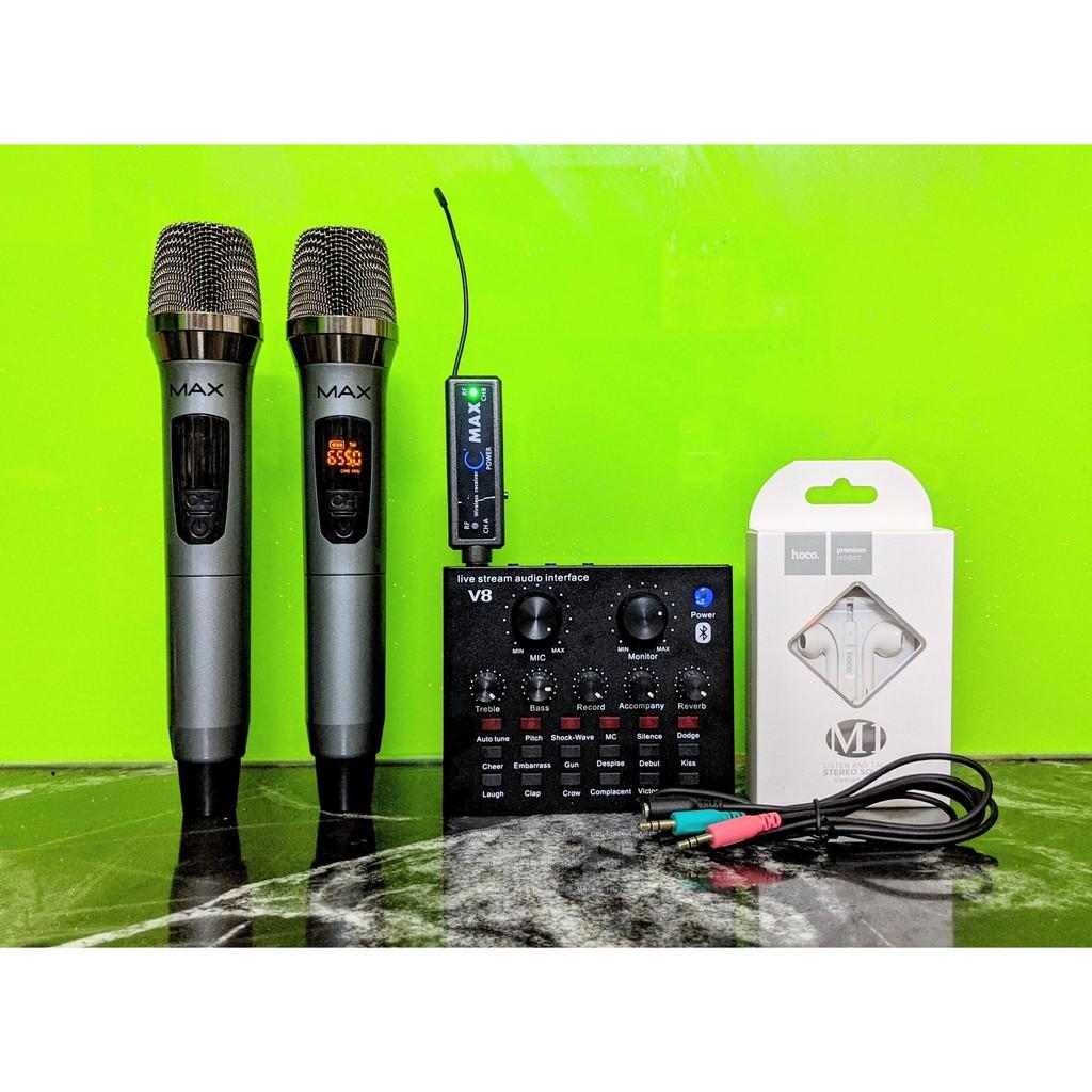 Combo karaoke tuyệt đỉnh Micro Max 39 và Sound card V8 - livestream, hát karaoke gia đình, party bảo hành 12