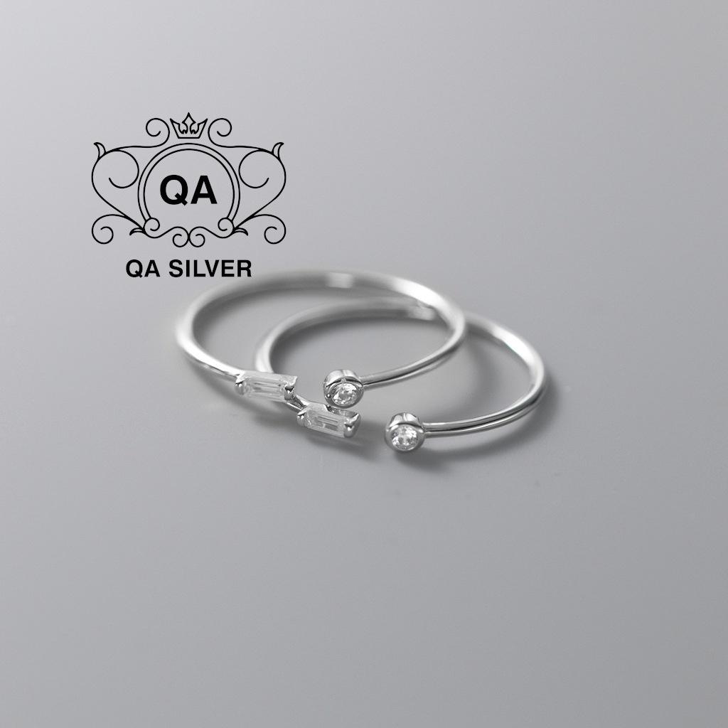 Nhẫn bạc 925 đính đá nhỏ tròn chữ nhật tối giản nam nữ S925 MINIMAL Silver Ring QA SILVER RI220606