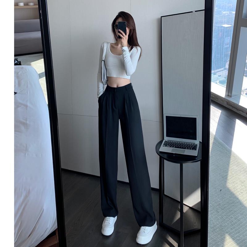 Quần Ống Rộng Dáng Suông Lưng Cao Cạp Thun Culottes Khóa Trước Màu Đen QD33